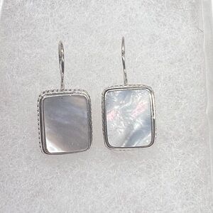 Artisan 925 Mother of Pearl Dangle Earrings – Square Cut – Detailed Silverwork
